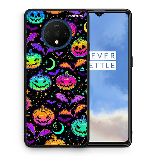 Θήκη OnePlus 7T Neon Halloween από τη Smartfits με σχέδιο στο πίσω μέρος και μαύρο περίβλημα | OnePlus 7T Neon Halloween case with colorful back and black bezels