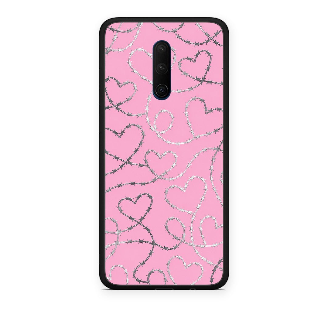 Θήκη OnePlus 7T Pro Barbed Wire Hearts on Pink από τη Smartfits με σχέδιο στο πίσω μέρος και μαύρο περίβλημα | OnePlus 7T Pro Barbed Wire Hearts on Pink case with colorful back and black bezels