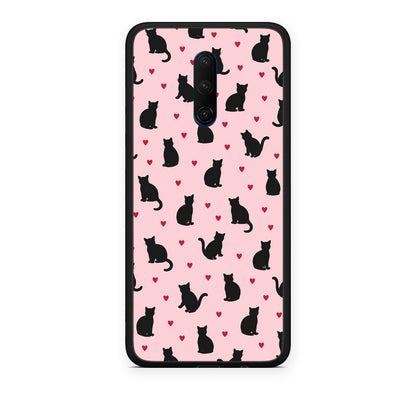 Θήκη OnePlus 7T Pro Black Cat Silhouettes and Hearts on Pink από τη Smartfits με σχέδιο στο πίσω μέρος και μαύρο περίβλημα | OnePlus 7T Pro Black Cat Silhouettes and Hearts on Pink case with colorful back and black bezels