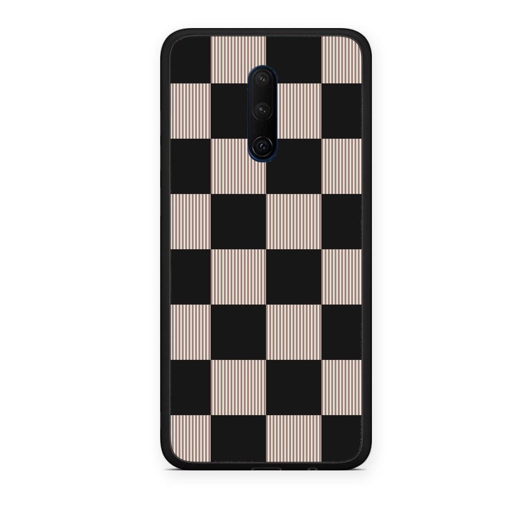 Θήκη OnePlus 7T Pro Black and Taupe Striped Checks από τη Smartfits με σχέδιο στο πίσω μέρος και μαύρο περίβλημα | OnePlus 7T Pro Black and Taupe Striped Checks case with colorful back and black bezels