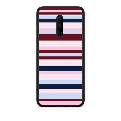 Θήκη OnePlus 7T Pro Burgundy Pink and Blue Horizontal Stripes από τη Smartfits με σχέδιο στο πίσω μέρος και μαύρο περίβλημα | OnePlus 7T Pro Burgundy Pink and Blue Horizontal Stripes case with colorful back and black bezels