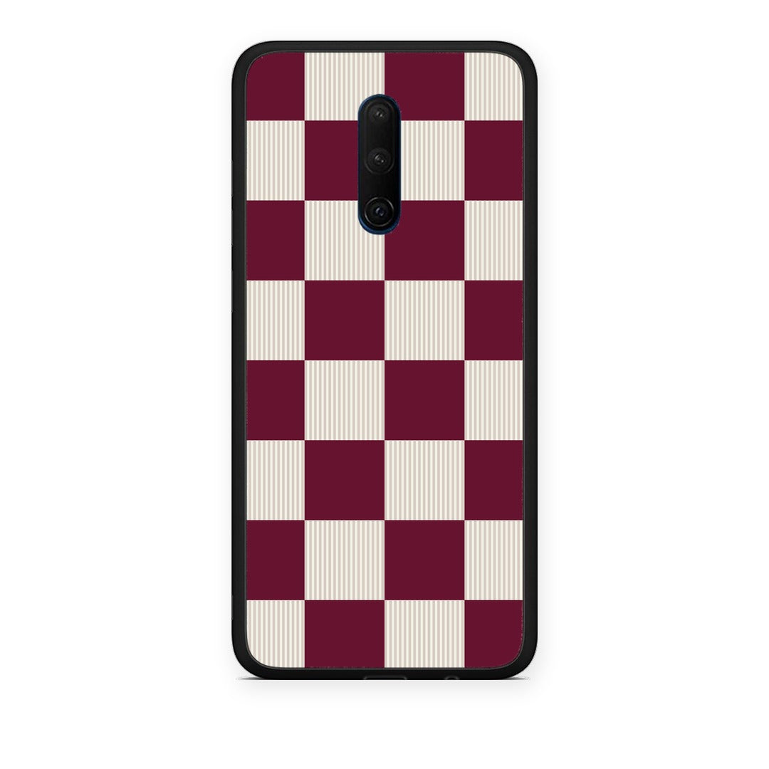 Θήκη OnePlus 7T Pro Burgundy and Cream Striped Checks από τη Smartfits με σχέδιο στο πίσω μέρος και μαύρο περίβλημα | OnePlus 7T Pro Burgundy and Cream Striped Checks case with colorful back and black bezels