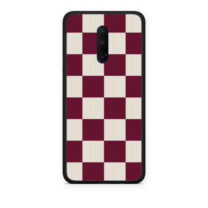 Θήκη OnePlus 7T Pro Burgundy and Cream Striped Checks από τη Smartfits με σχέδιο στο πίσω μέρος και μαύρο περίβλημα | OnePlus 7T Pro Burgundy and Cream Striped Checks case with colorful back and black bezels