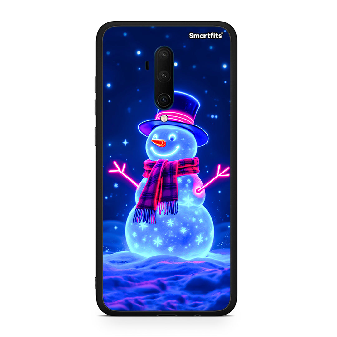 OnePlus 7T Pro Christmas Neon Snowman θήκη από τη Smartfits με σχέδιο στο πίσω μέρος και μαύρο περίβλημα | Smartphone case with colorful back and black bezels by Smartfits