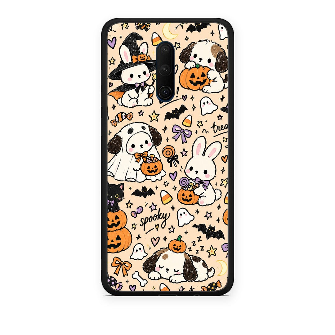 Θήκη OnePlus 7T Pro Halloween Puppies and Friends on Cream από τη Smartfits με σχέδιο στο πίσω μέρος και μαύρο περίβλημα | OnePlus 7T Pro Halloween Puppies and Friends on Cream case with colorful back and black bezels
