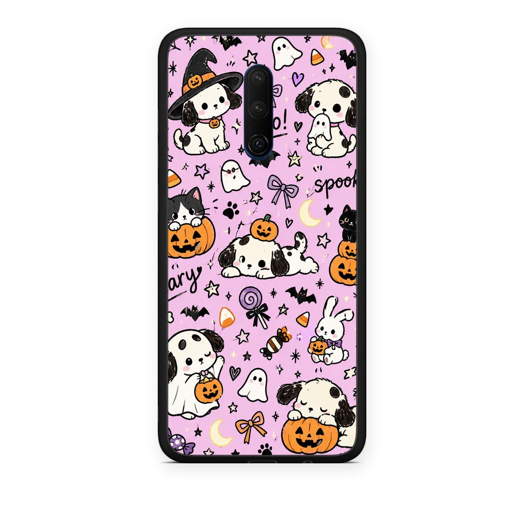 Θήκη OnePlus 7T Pro Halloween Puppies and Friends on Lilac από τη Smartfits με σχέδιο στο πίσω μέρος και μαύρο περίβλημα | OnePlus 7T Pro Halloween Puppies and Friends on Lilac case with colorful back and black bezels
