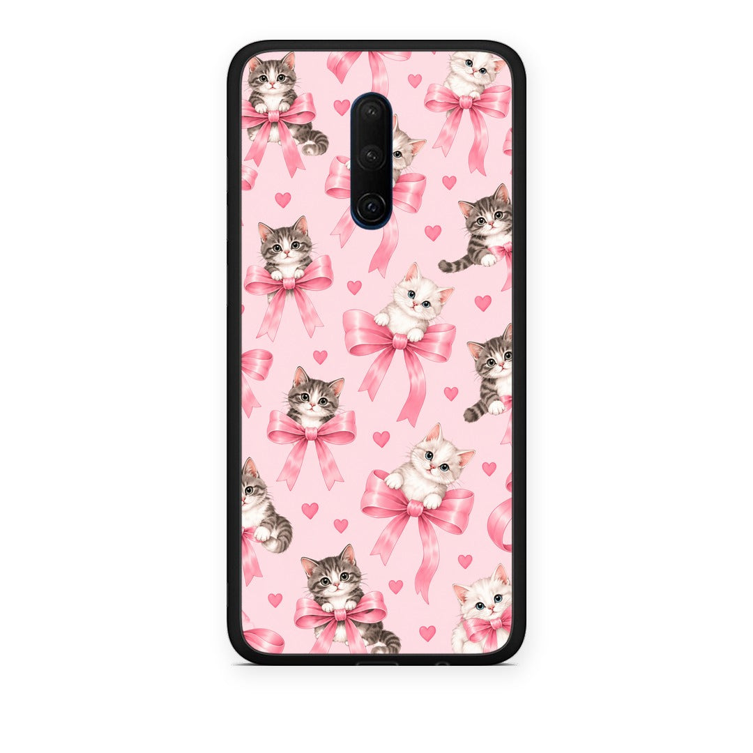 Θήκη OnePlus 7T Pro Kittens and Pink Bows on Pink από τη Smartfits με σχέδιο στο πίσω μέρος και μαύρο περίβλημα | OnePlus 7T Pro Kittens and Pink Bows on Pink case with colorful back and black bezels
