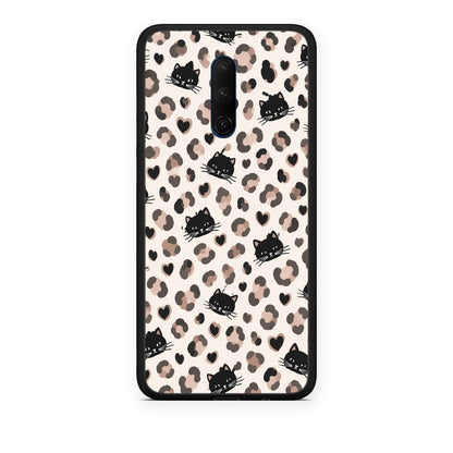 Θήκη OnePlus 7T Pro Leopard Spots and Black Cats on Cream από τη Smartfits με σχέδιο στο πίσω μέρος και μαύρο περίβλημα | OnePlus 7T Pro Leopard Spots and Black Cats on Cream case with colorful back and black bezels