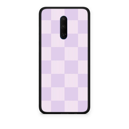 Θήκη OnePlus 7T Pro Lilac and Cream Striped Checks από τη Smartfits με σχέδιο στο πίσω μέρος και μαύρο περίβλημα | OnePlus 7T Pro Lilac and Cream Striped Checks case with colorful back and black bezels