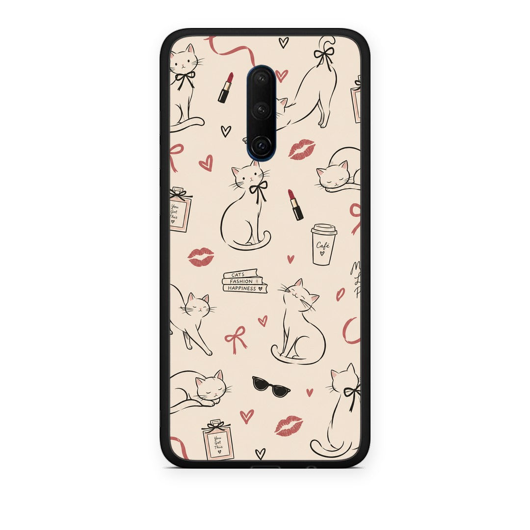 Θήκη OnePlus 7T Pro Minimal Cat and Fashion Doodles on Cream από τη Smartfits με σχέδιο στο πίσω μέρος και μαύρο περίβλημα | OnePlus 7T Pro Minimal Cat and Fashion Doodles on Cream case with colorful back and black bezels