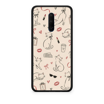 Θήκη OnePlus 7T Pro Minimal Cat and Fashion Doodles on Cream από τη Smartfits με σχέδιο στο πίσω μέρος και μαύρο περίβλημα | OnePlus 7T Pro Minimal Cat and Fashion Doodles on Cream case with colorful back and black bezels