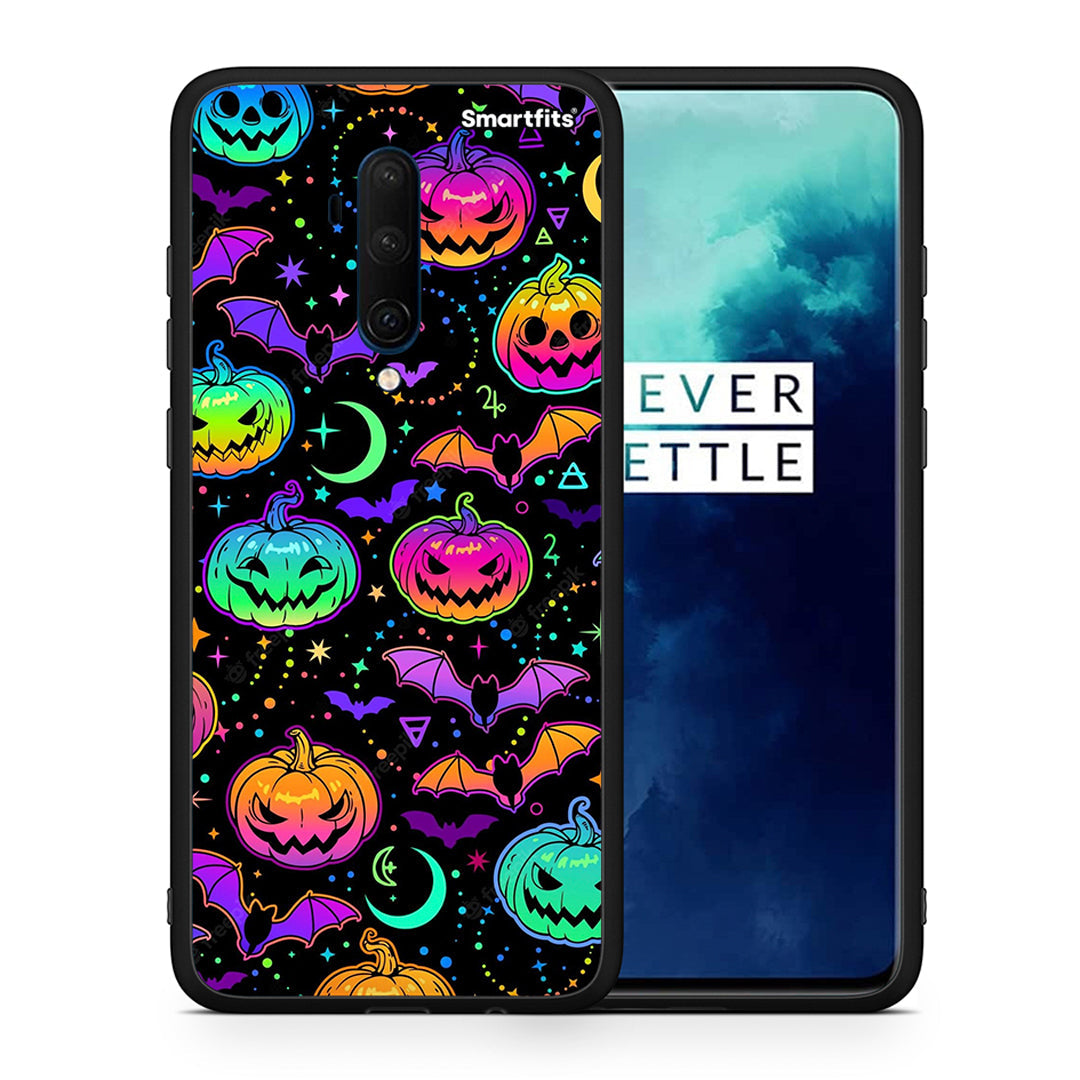 Θήκη OnePlus 7T Pro Neon Halloween από τη Smartfits με σχέδιο στο πίσω μέρος και μαύρο περίβλημα | OnePlus 7T Pro Neon Halloween case with colorful back and black bezels