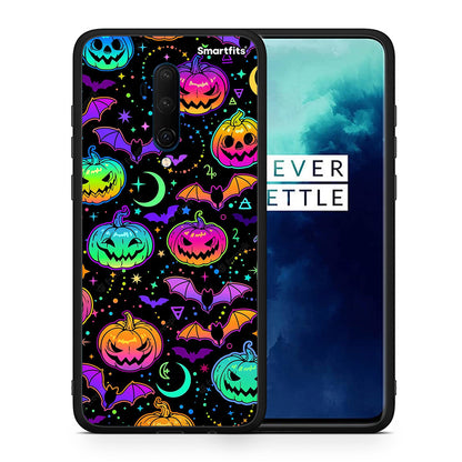 Θήκη OnePlus 7T Pro Neon Halloween από τη Smartfits με σχέδιο στο πίσω μέρος και μαύρο περίβλημα | OnePlus 7T Pro Neon Halloween case with colorful back and black bezels