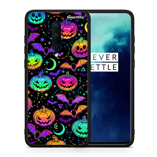 Θήκη OnePlus 7T Pro Neon Halloween από τη Smartfits με σχέδιο στο πίσω μέρος και μαύρο περίβλημα | OnePlus 7T Pro Neon Halloween case with colorful back and black bezels