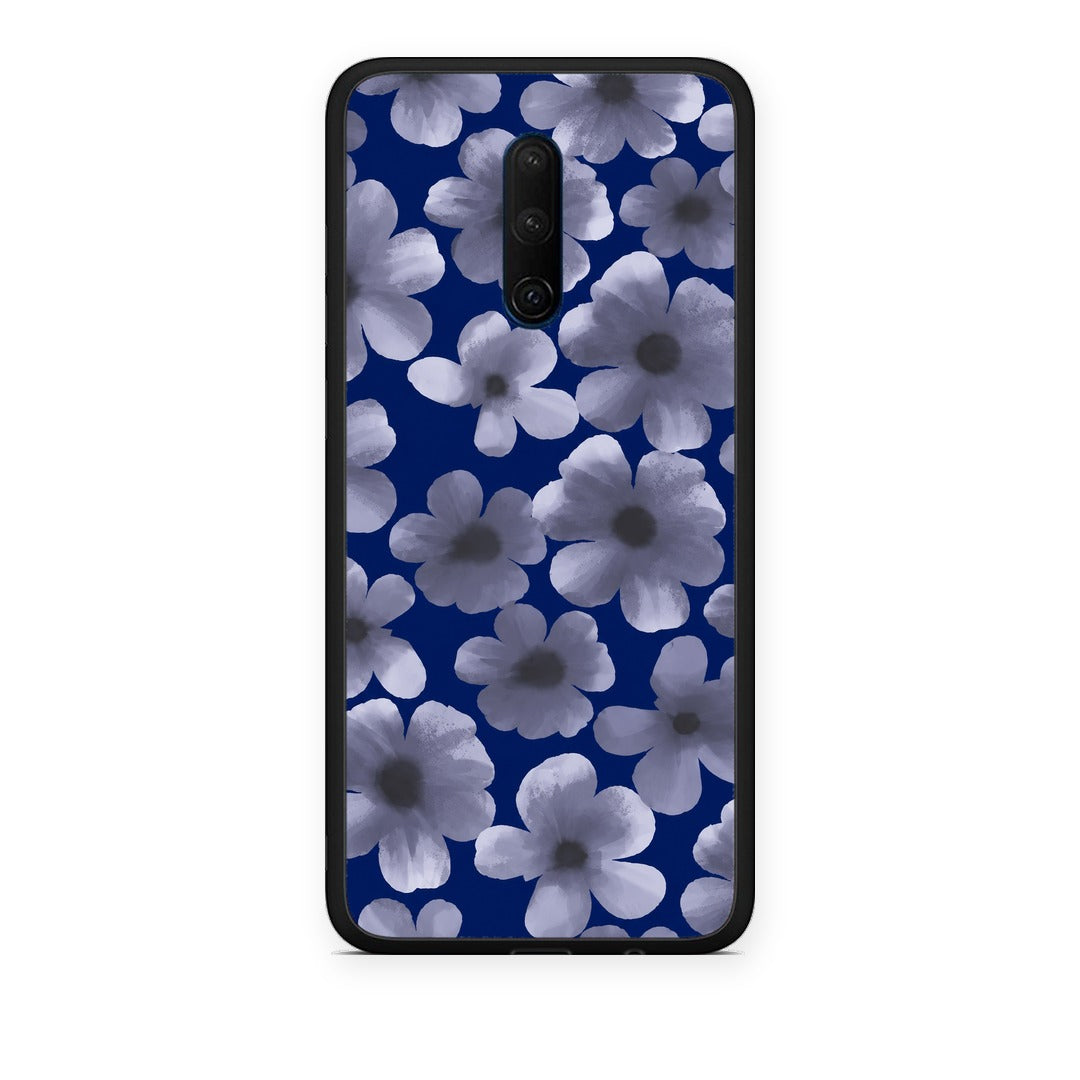 Θήκη OnePlus 7T Pro Pale Blue Flowers on Navy από τη Smartfits με σχέδιο στο πίσω μέρος και μαύρο περίβλημα | OnePlus 7T Pro Pale Blue Flowers on Navy case with colorful back and black bezels