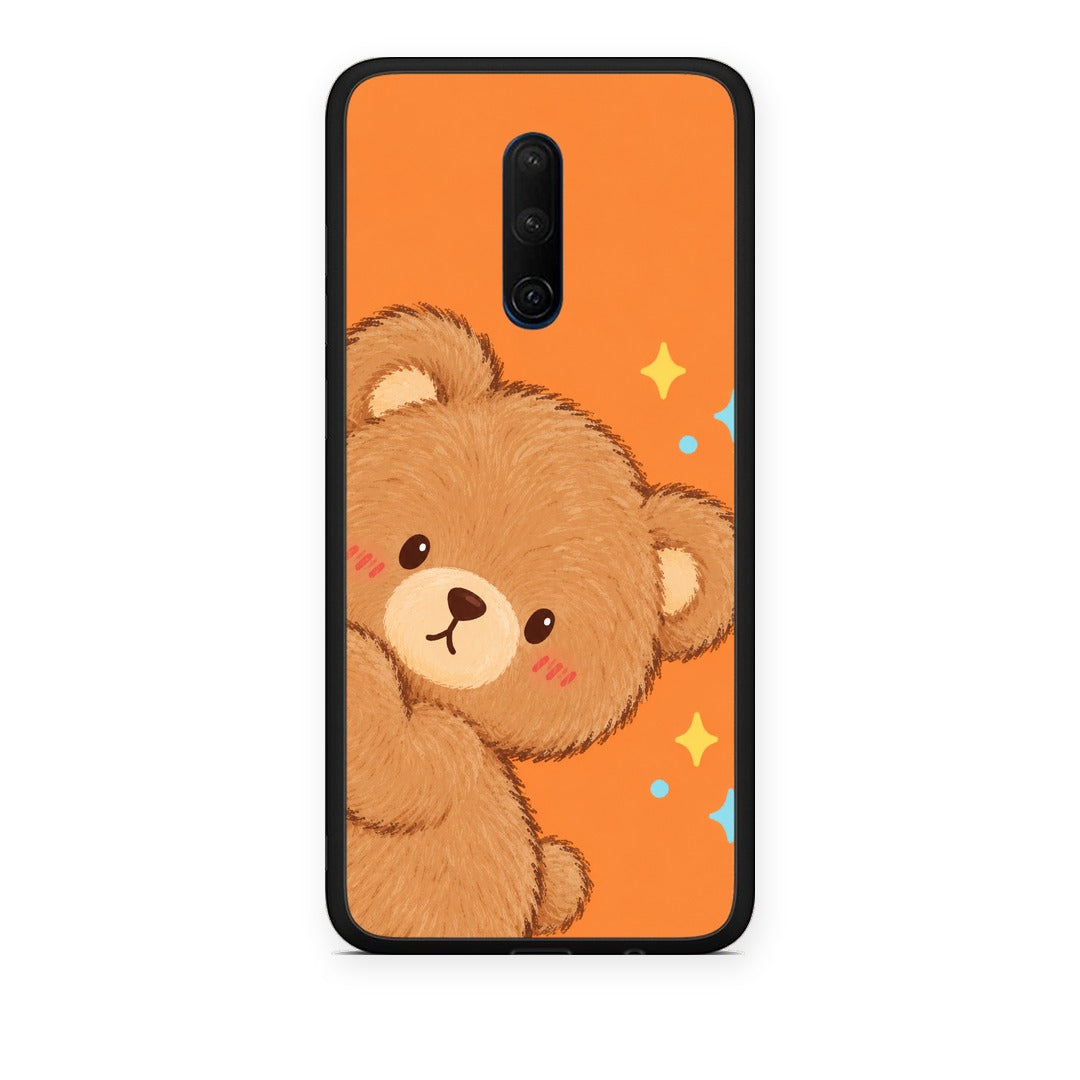 Θήκη OnePlus 7T Pro Peekaboo Teddy on Orange από τη Smartfits με σχέδιο στο πίσω μέρος και μαύρο περίβλημα | OnePlus 7T Pro Peekaboo Teddy on Orange case with colorful back and black bezels