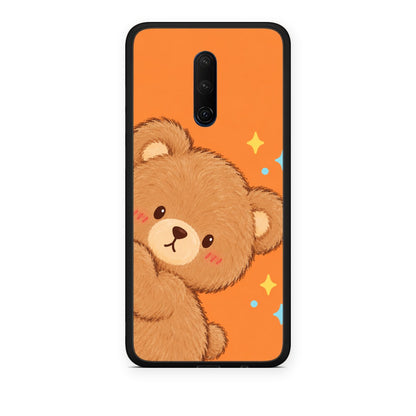 Θήκη OnePlus 7T Pro Peekaboo Teddy on Orange από τη Smartfits με σχέδιο στο πίσω μέρος και μαύρο περίβλημα | OnePlus 7T Pro Peekaboo Teddy on Orange case with colorful back and black bezels