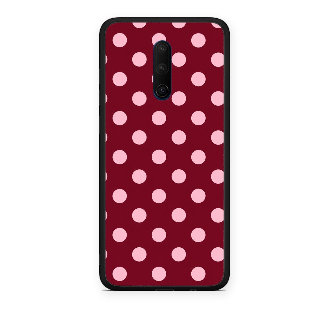 Θήκη OnePlus 7T Pro Pink Polka Dots on Burgundy από τη Smartfits με σχέδιο στο πίσω μέρος και μαύρο περίβλημα | OnePlus 7T Pro Pink Polka Dots on Burgundy case with colorful back and black bezels