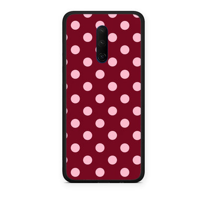 Θήκη OnePlus 7T Pro Pink Polka Dots on Burgundy από τη Smartfits με σχέδιο στο πίσω μέρος και μαύρο περίβλημα | OnePlus 7T Pro Pink Polka Dots on Burgundy case with colorful back and black bezels