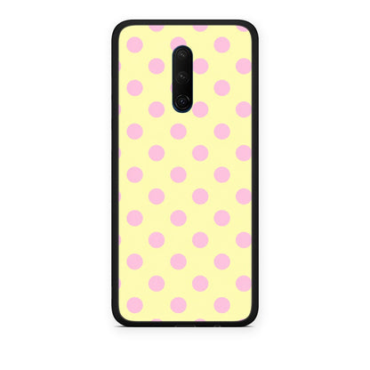Θήκη OnePlus 7T Pro Pink Polka Dots on Yellow από τη Smartfits με σχέδιο στο πίσω μέρος και μαύρο περίβλημα | OnePlus 7T Pro Pink Polka Dots on Yellow case with colorful back and black bezels