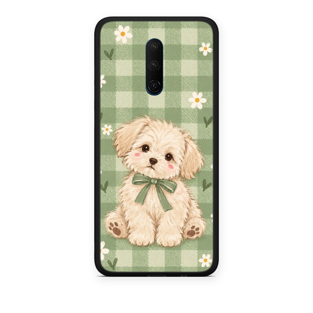 Θήκη OnePlus 7T Pro Puppy and Daisies on Sage Gingham από τη Smartfits με σχέδιο στο πίσω μέρος και μαύρο περίβλημα | OnePlus 7T Pro Puppy and Daisies on Sage Gingham case with colorful back and black bezels