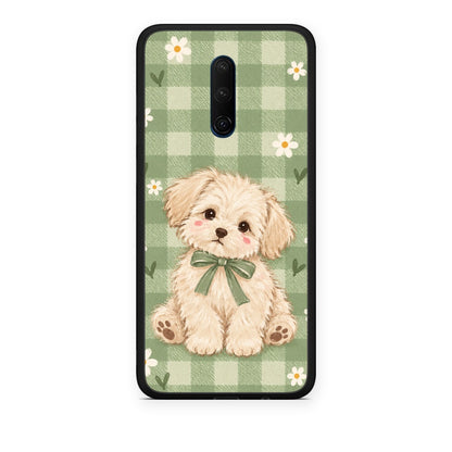 Θήκη OnePlus 7T Pro Puppy and Daisies on Sage Gingham από τη Smartfits με σχέδιο στο πίσω μέρος και μαύρο περίβλημα | OnePlus 7T Pro Puppy and Daisies on Sage Gingham case with colorful back and black bezels