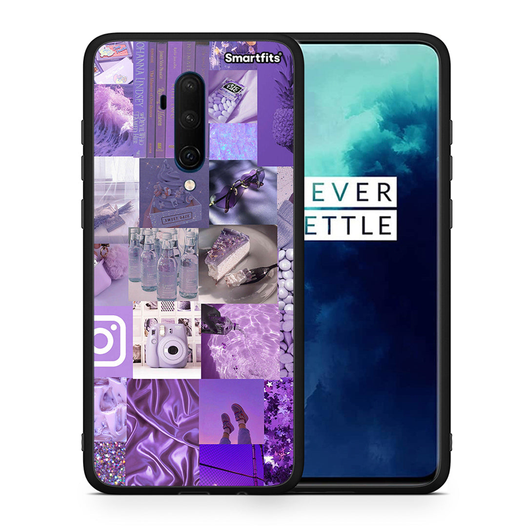 Θήκη OnePlus 7T Pro Purple Aesthetic Collage από τη Smartfits με σχέδιο στο πίσω μέρος και μαύρο περίβλημα | OnePlus 7T Pro Purple Aesthetic Collage case with colorful back and black bezels