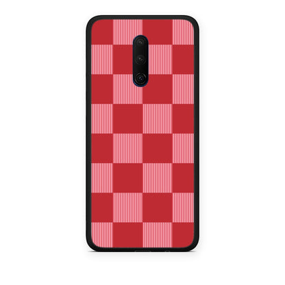 Θήκη OnePlus 7T Pro Red and Pink Striped Checks από τη Smartfits με σχέδιο στο πίσω μέρος και μαύρο περίβλημα | OnePlus 7T Pro Red and Pink Striped Checks case with colorful back and black bezels