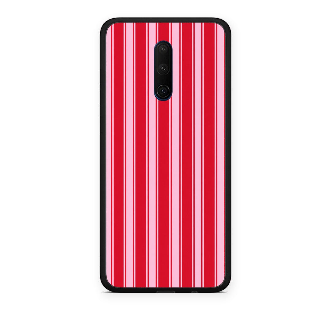 Θήκη OnePlus 7T Pro Red and Pink Vertical Pinstripes από τη Smartfits με σχέδιο στο πίσω μέρος και μαύρο περίβλημα | OnePlus 7T Pro Red and Pink Vertical Pinstripes case with colorful back and black bezels