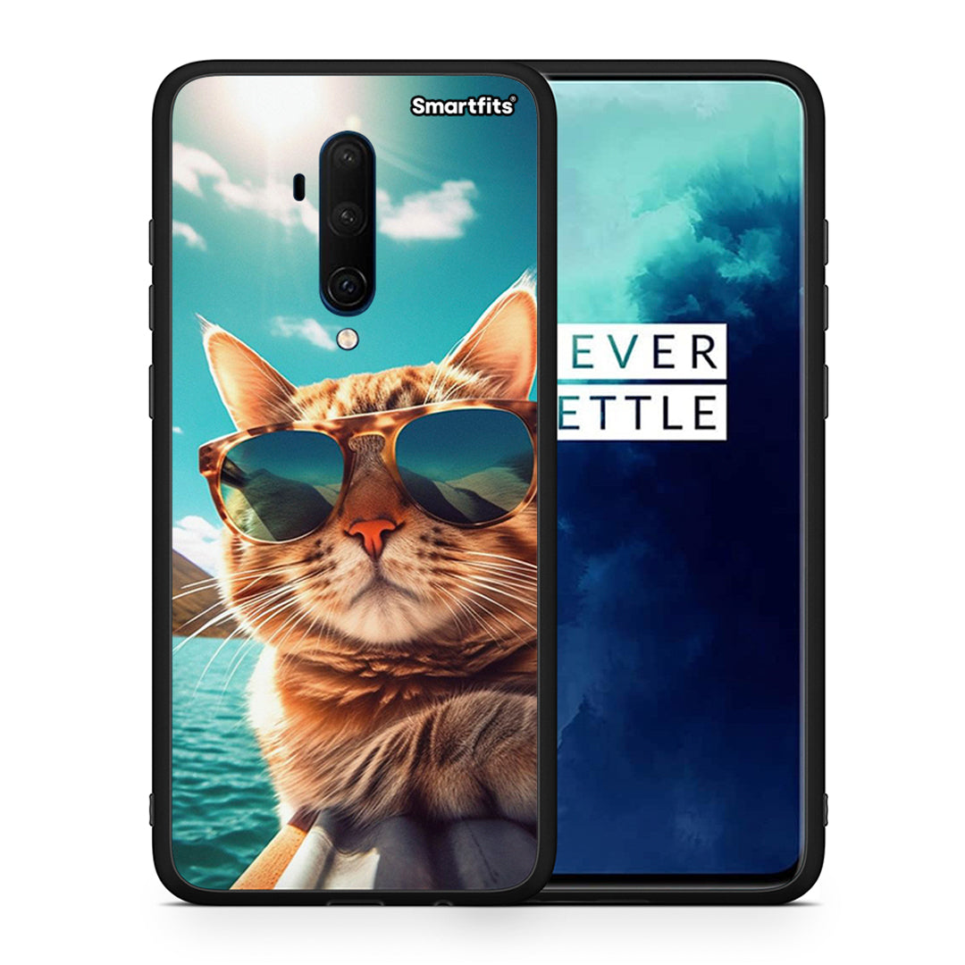 Θήκη OnePlus 7T Pro Summer Cat από τη Smartfits με σχέδιο στο πίσω μέρος και μαύρο περίβλημα | OnePlus 7T Pro Summer Cat case with colorful back and black bezels