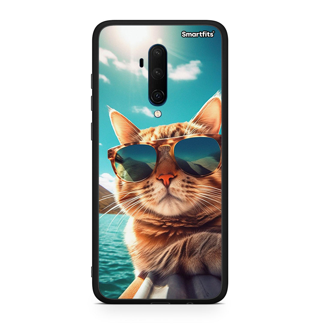 OnePlus 7T Pro Summer Cat θήκη από τη Smartfits με σχέδιο στο πίσω μέρος και μαύρο περίβλημα | Smartphone case with colorful back and black bezels by Smartfits