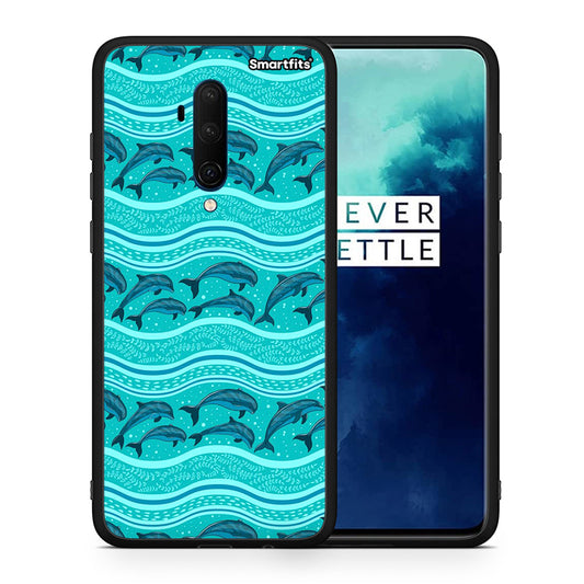 Θήκη OnePlus 7T Pro Swimming Dolphins από τη Smartfits με σχέδιο στο πίσω μέρος και μαύρο περίβλημα | OnePlus 7T Pro Swimming Dolphins case with colorful back and black bezels