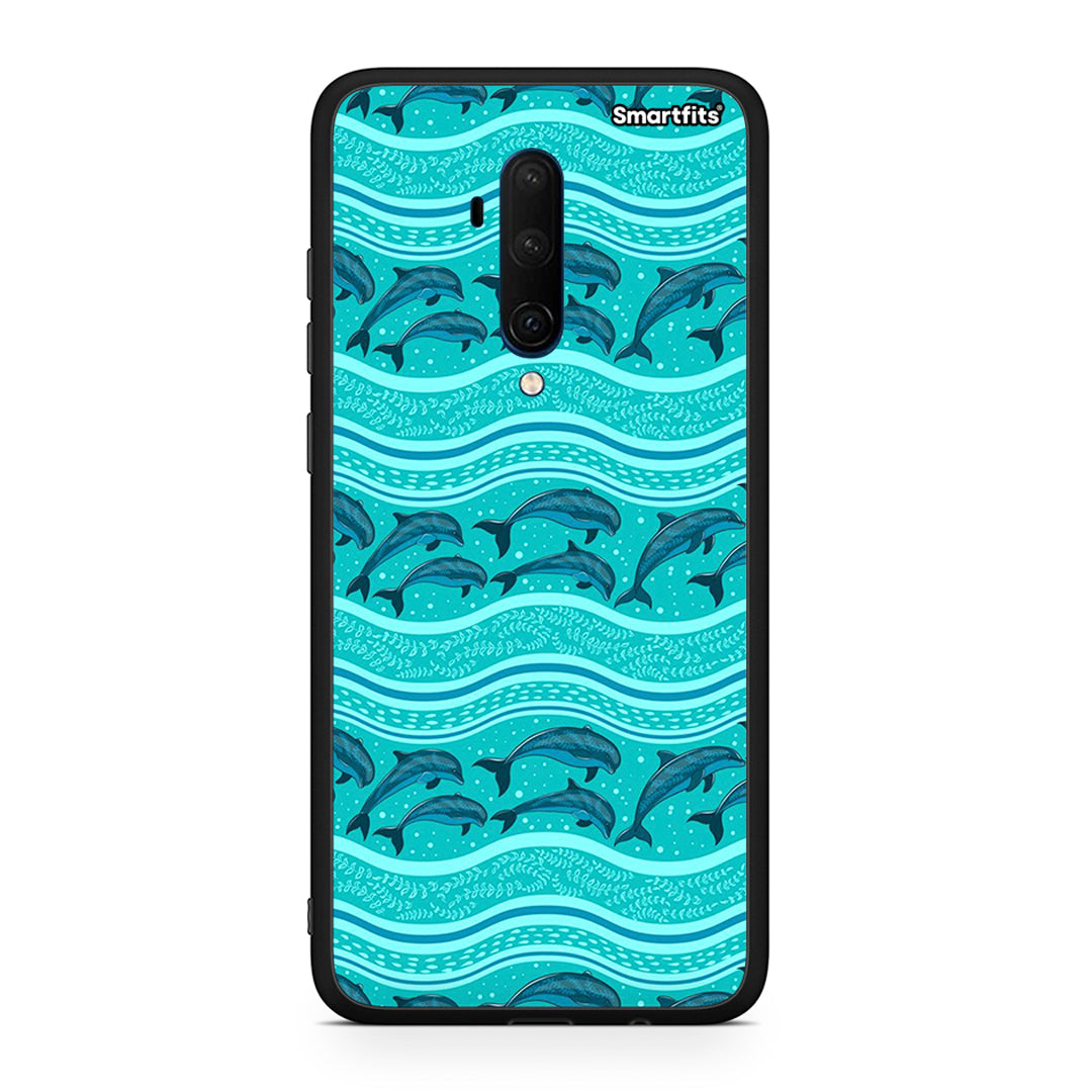 OnePlus 7T Pro Swimming Dolphins θήκη από τη Smartfits με σχέδιο στο πίσω μέρος και μαύρο περίβλημα | Smartphone case with colorful back and black bezels by Smartfits