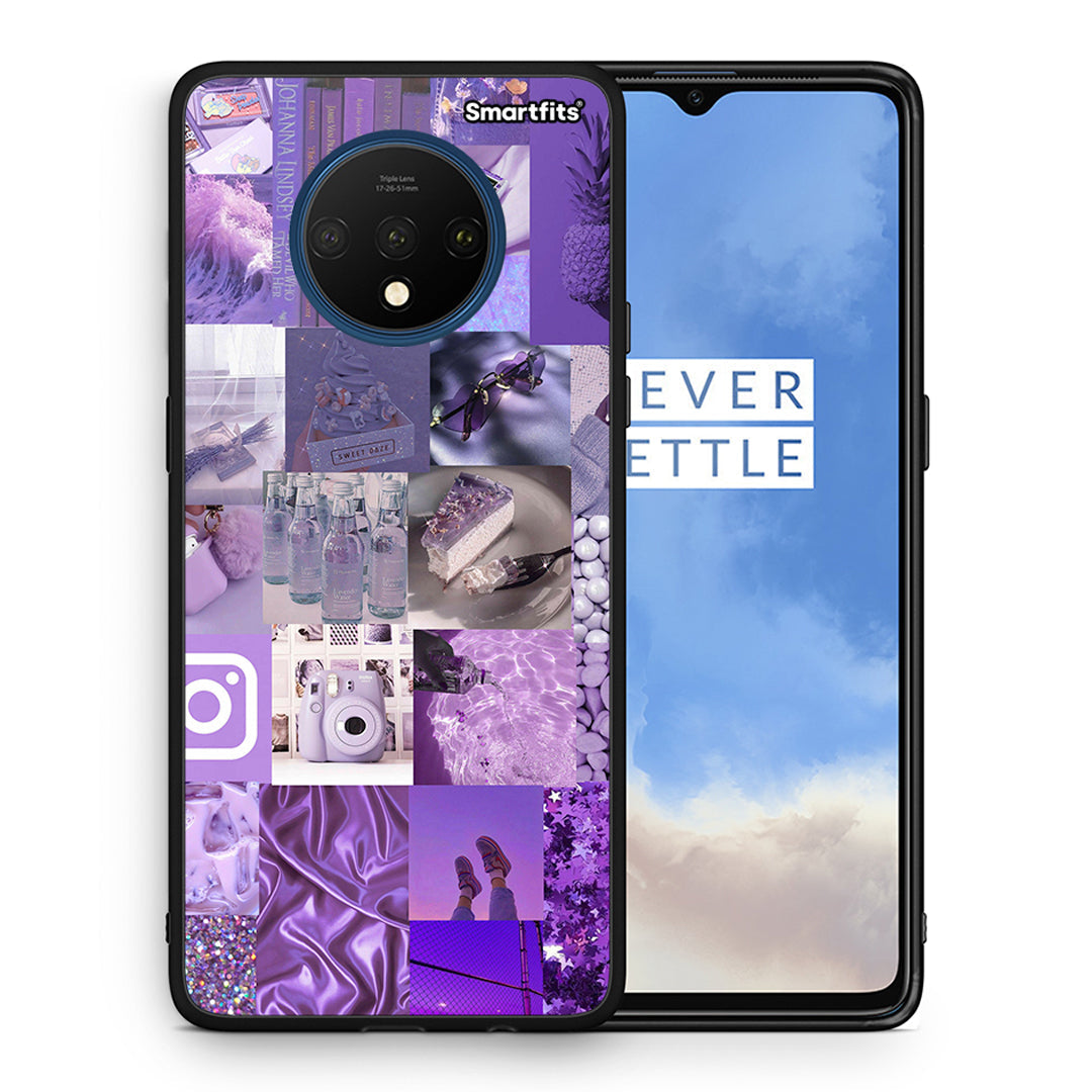 Θήκη OnePlus 7T Purple Aesthetic Collage από τη Smartfits με σχέδιο στο πίσω μέρος και μαύρο περίβλημα | OnePlus 7T Purple Aesthetic Collage case with colorful back and black bezels