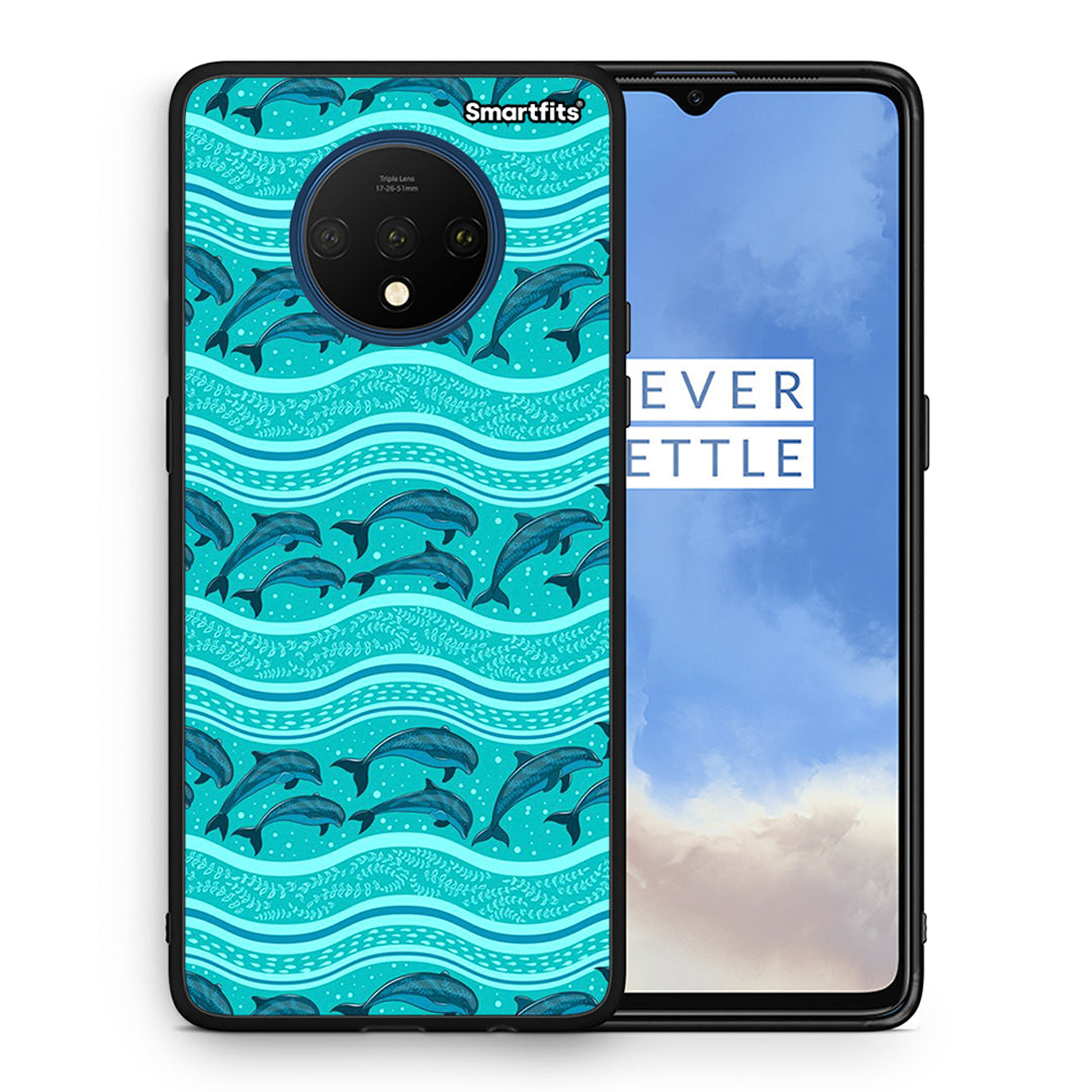 Θήκη OnePlus 7T Swimming Dolphins από τη Smartfits με σχέδιο στο πίσω μέρος και μαύρο περίβλημα | OnePlus 7T Swimming Dolphins case with colorful back and black bezels