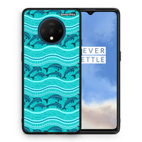 Thumbnail for Θήκη OnePlus 7T Swimming Dolphins από τη Smartfits με σχέδιο στο πίσω μέρος και μαύρο περίβλημα | OnePlus 7T Swimming Dolphins case with colorful back and black bezels