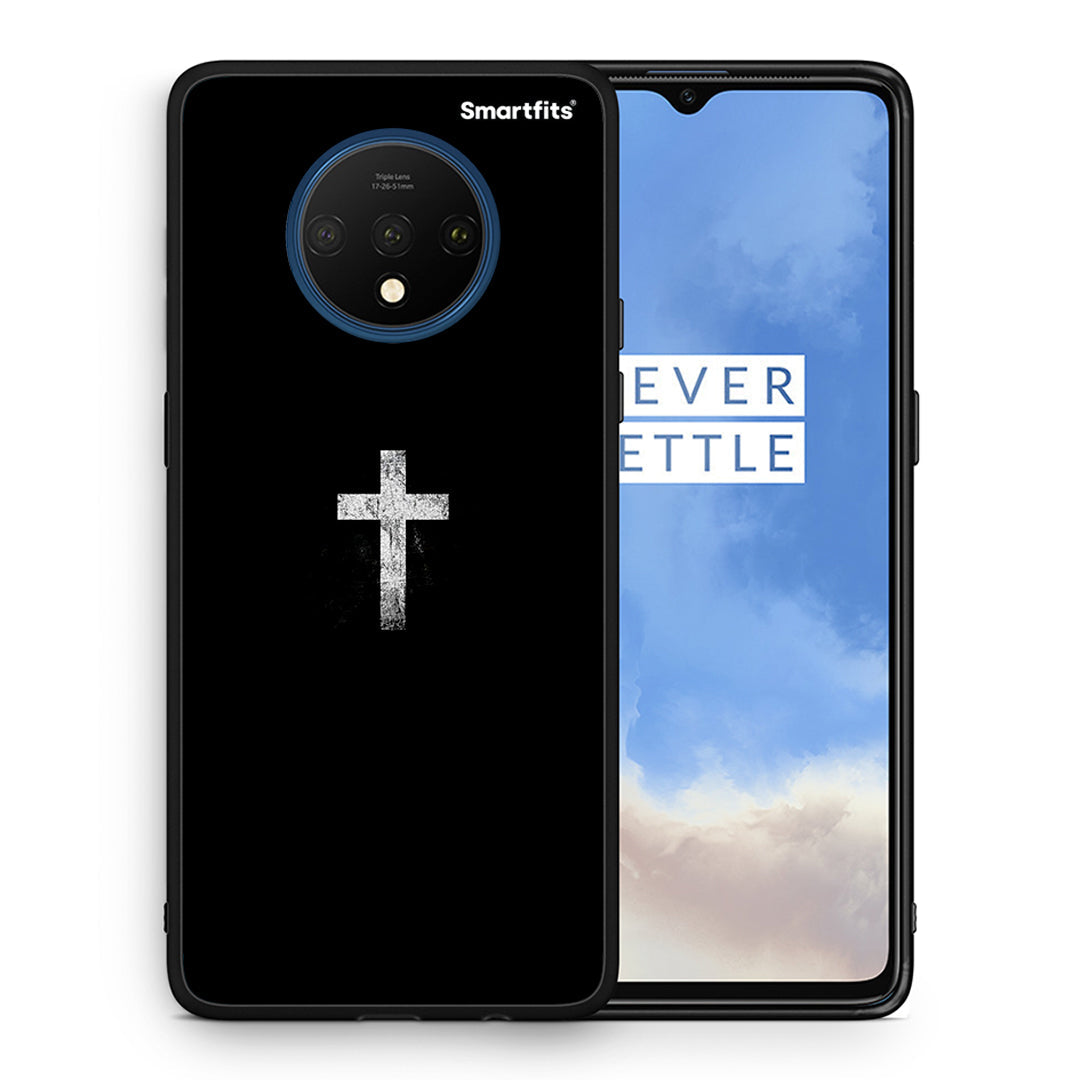 Θήκη OnePlus 7T White Cross από τη Smartfits με σχέδιο στο πίσω μέρος και μαύρο περίβλημα | OnePlus 7T White Cross case with colorful back and black bezels