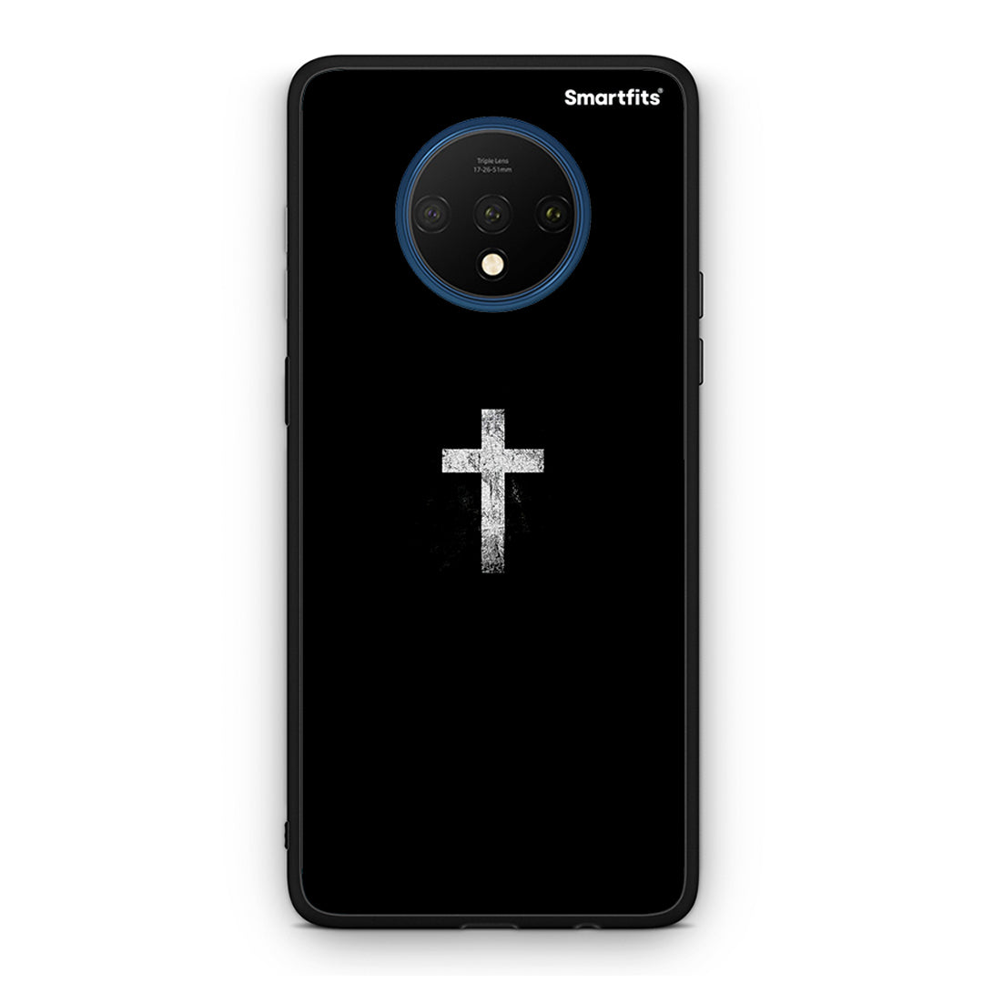 OnePlus 7T White Cross θήκη από τη Smartfits με σχέδιο στο πίσω μέρος και μαύρο περίβλημα | Smartphone case with colorful back and black bezels by Smartfits