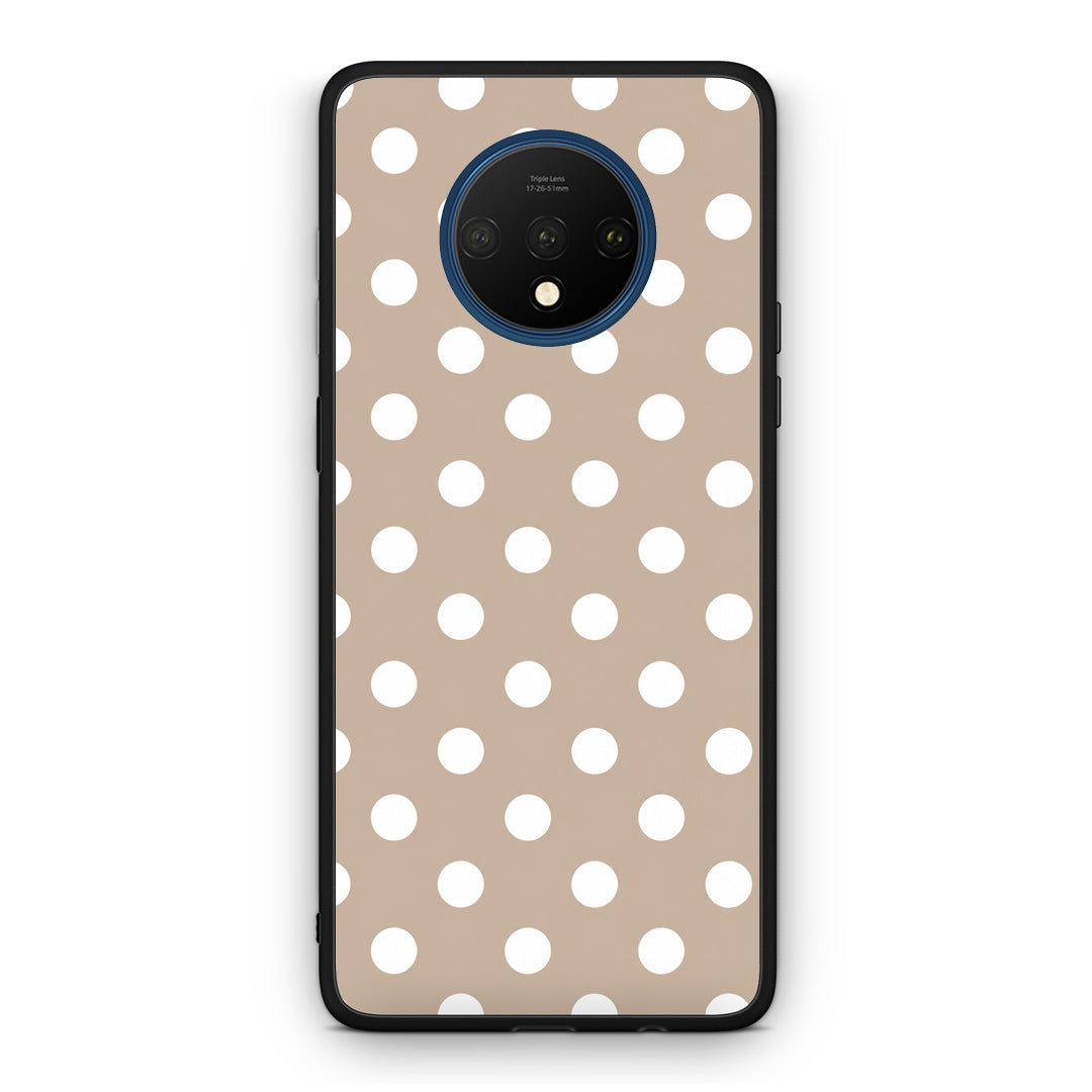 Θήκη OnePlus 7T White Polka Dots on Taupe από τη Smartfits με σχέδιο στο πίσω μέρος και μαύρο περίβλημα | OnePlus 7T White Polka Dots on Taupe case with colorful back and black bezels