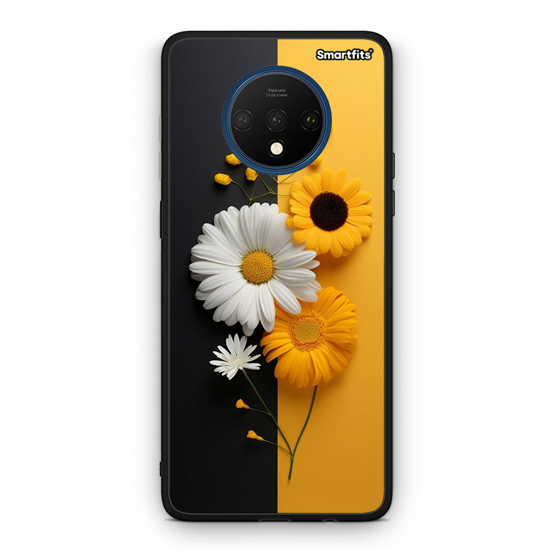 OnePlus 7T Yellow Daisies θήκη από τη Smartfits με σχέδιο στο πίσω μέρος και μαύρο περίβλημα | Smartphone case with colorful back and black bezels by Smartfits