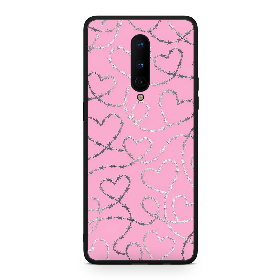 Θήκη OnePlus 8 Barbed Wire Hearts on Pink από τη Smartfits με σχέδιο στο πίσω μέρος και μαύρο περίβλημα | OnePlus 8 Barbed Wire Hearts on Pink case with colorful back and black bezels