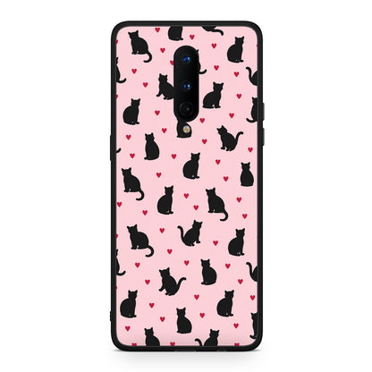 Θήκη OnePlus 8 Black Cat Silhouettes and Hearts on Pink από τη Smartfits με σχέδιο στο πίσω μέρος και μαύρο περίβλημα | OnePlus 8 Black Cat Silhouettes and Hearts on Pink case with colorful back and black bezels