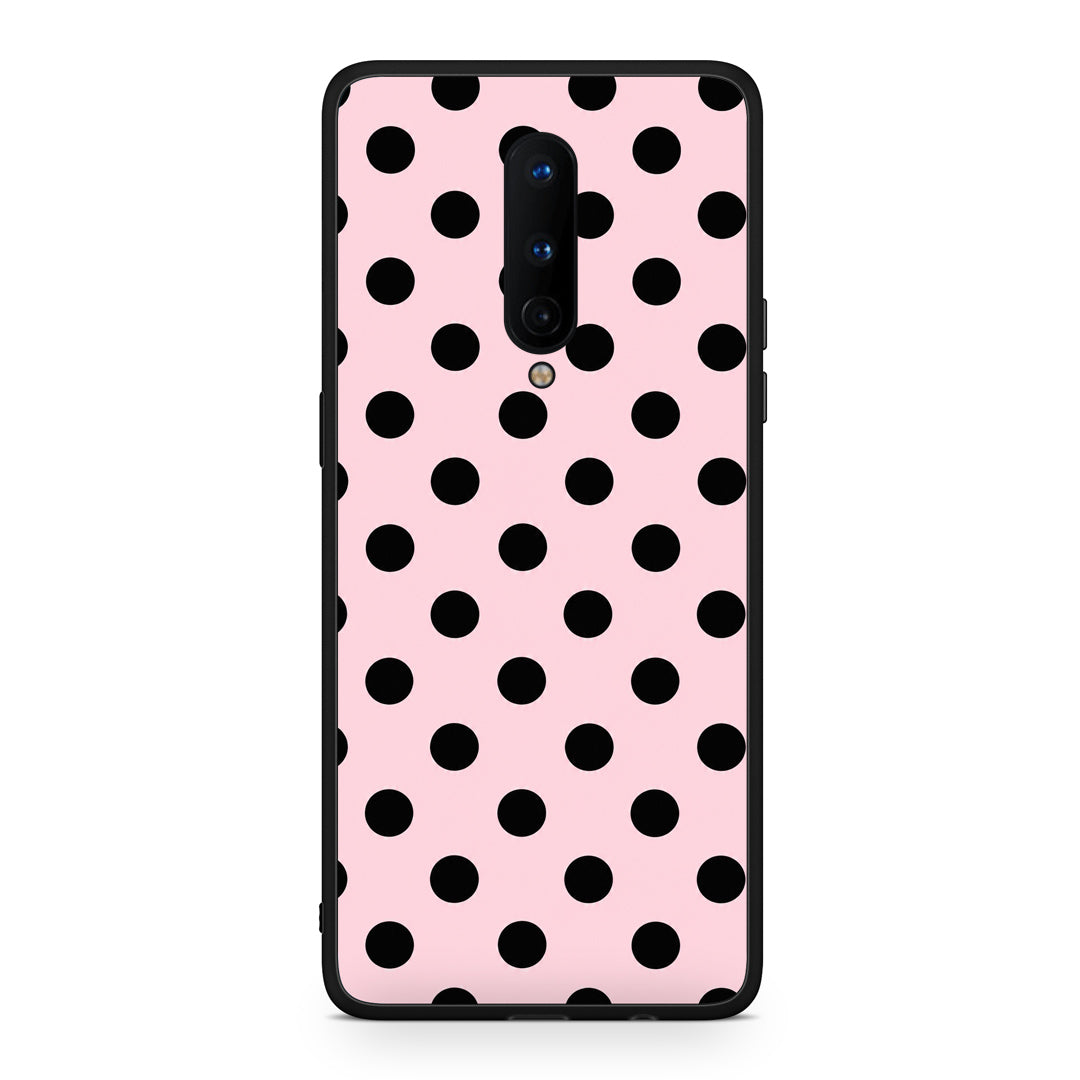 Θήκη OnePlus 8 Black Polka Dots on Pink από τη Smartfits με σχέδιο στο πίσω μέρος και μαύρο περίβλημα | OnePlus 8 Black Polka Dots on Pink case with colorful back and black bezels