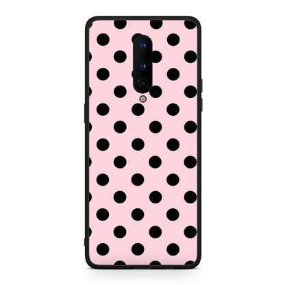Θήκη OnePlus 8 Black Polka Dots on Pink από τη Smartfits με σχέδιο στο πίσω μέρος και μαύρο περίβλημα | OnePlus 8 Black Polka Dots on Pink case with colorful back and black bezels
