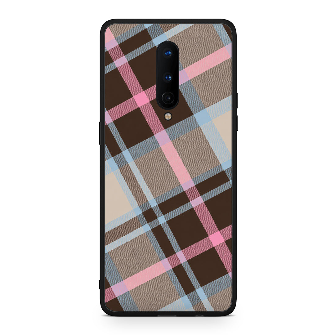 Θήκη OnePlus 8 Brown Pink and Blue Diagonal Plaid από τη Smartfits με σχέδιο στο πίσω μέρος και μαύρο περίβλημα | OnePlus 8 Brown Pink and Blue Diagonal Plaid case with colorful back and black bezels
