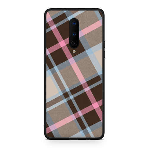 Θήκη OnePlus 8 Brown Pink and Blue Diagonal Plaid από τη Smartfits με σχέδιο στο πίσω μέρος και μαύρο περίβλημα | OnePlus 8 Brown Pink and Blue Diagonal Plaid case with colorful back and black bezels