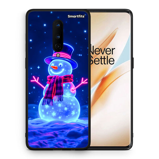 Θήκη OnePlus 8 Christmas Neon Snowman από τη Smartfits με σχέδιο στο πίσω μέρος και μαύρο περίβλημα | OnePlus 8 Christmas Neon Snowman case with colorful back and black bezels