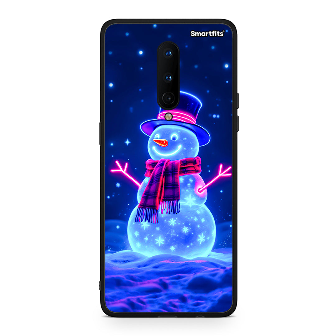 OnePlus 8 Christmas Neon Snowman θήκη από τη Smartfits με σχέδιο στο πίσω μέρος και μαύρο περίβλημα | Smartphone case with colorful back and black bezels by Smartfits
