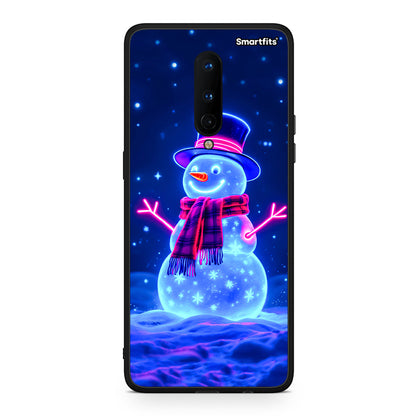 OnePlus 8 Christmas Neon Snowman θήκη από τη Smartfits με σχέδιο στο πίσω μέρος και μαύρο περίβλημα | Smartphone case with colorful back and black bezels by Smartfits
