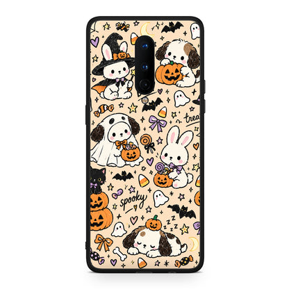 Θήκη OnePlus 8 Halloween Puppies and Friends on Cream από τη Smartfits με σχέδιο στο πίσω μέρος και μαύρο περίβλημα | OnePlus 8 Halloween Puppies and Friends on Cream case with colorful back and black bezels